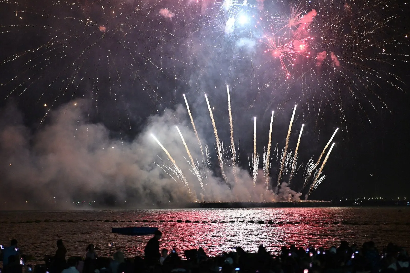 Fireworks bursting over the grandstands